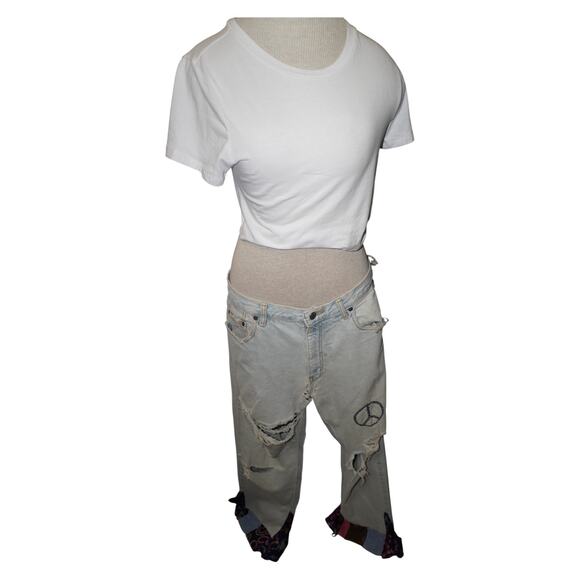 Vintage Calvin Klein USA Distressed Patchwork Jeans Size 34 Peace Sign Y2K - Picture 4 of 11